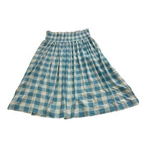 NWT Kate Quinn Womens XS Bamboo Gingham Plaid Blue Smocked Skirt Midi Comfort